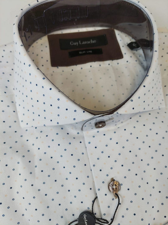 Guy Laroche Men's Shirt Long Sleeve Polka Dot White