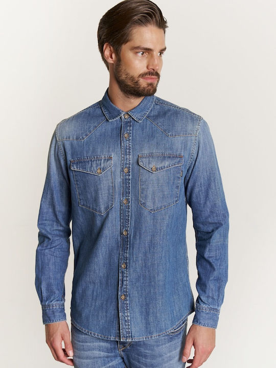 Edward Jeans Men's Shirt Long Sleeve Denim Blue