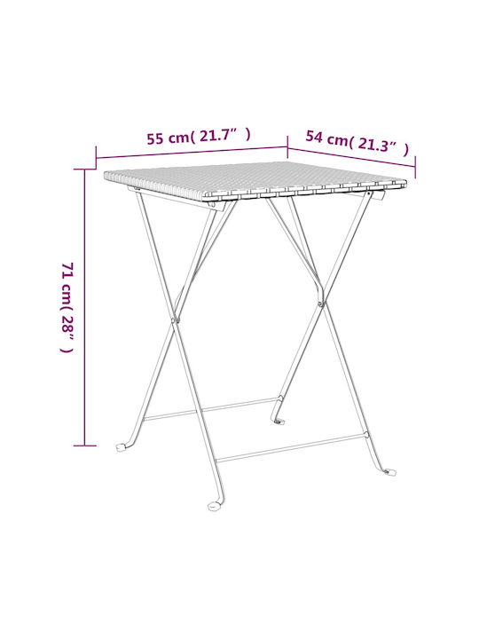 vidaXL Hilfstisch für Kleine Außenbereiche Zusammenklappbar Rattan mit Metallrahmen Grau 55x54x71cm