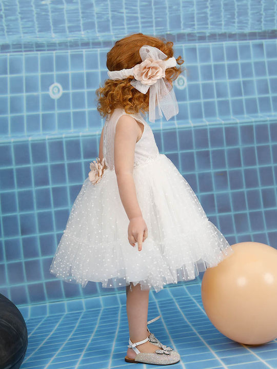 Bambolino Olivia White Baptism Clothing Set with Hair Accessories & Dress made of Tulle 2pcs