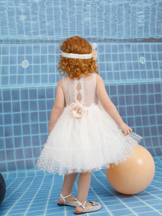 Bambolino Olivia White Baptism Clothing Set with Hair Accessories & Dress made of Tulle 2pcs
