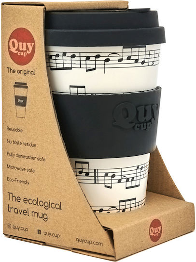 QuyCup Opera Cană Bambus Cu Capac Alb 400ml