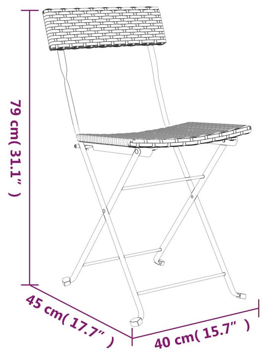 Outdoor-Stuhl Metallisch Schwarz 2Stück 40x45x79εκ.