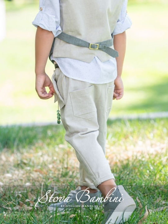 Stova Bambini Costum de Botez cu Vestă pentru Băiat Kaki 7buc