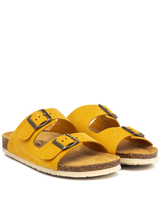 Plakton Leather Women's Flat Sandals In Yellow Colour