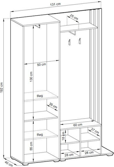 Nelly Entry Furniture with Mirror / Hanger / Shoe Rack / Wardrobe & Bench White / Beige 131x40x192cm