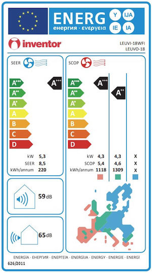 Inventor Leon (LEUV) Κλιματιστικό Inverter 18000 BTU A+++/A++ με WiFi και Τεχνολογία Ultraviolet Τύπου C