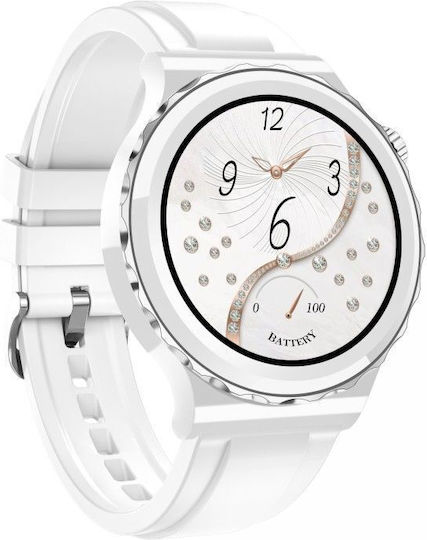 Aoke E23 Stainless Steel 44mm Smartwatch με Παλμογράφο (Λευκό)