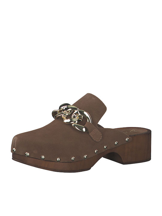 Piele Mule cu Gros cu talpă joasă Toc în Culoare Maro