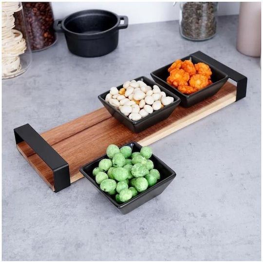 JK Home Decoration Lemn Platou pentru aperitive 3 Locuri cu Suport Neagră 1buc