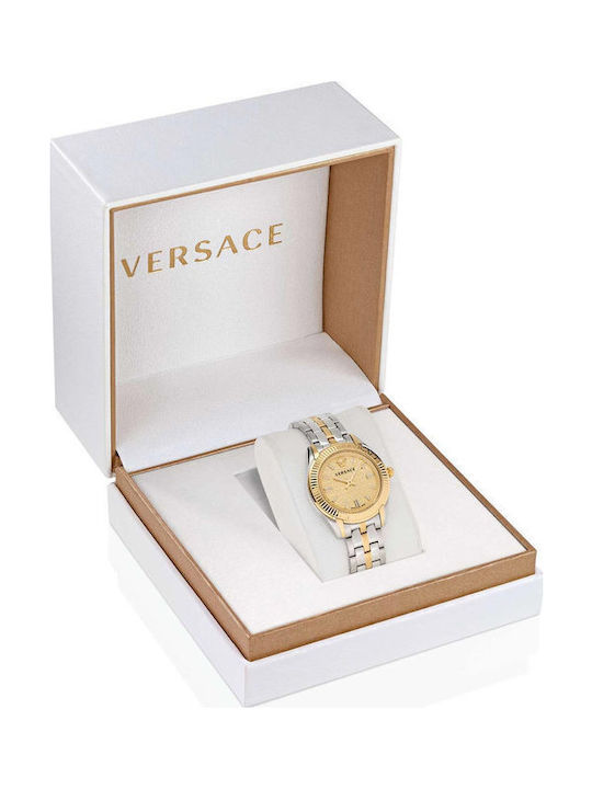 Versace Greca Γυναικείο Ρολόι 35mm Μπαταρίας με Ασημί Μεταλλικό Μπρασελέ