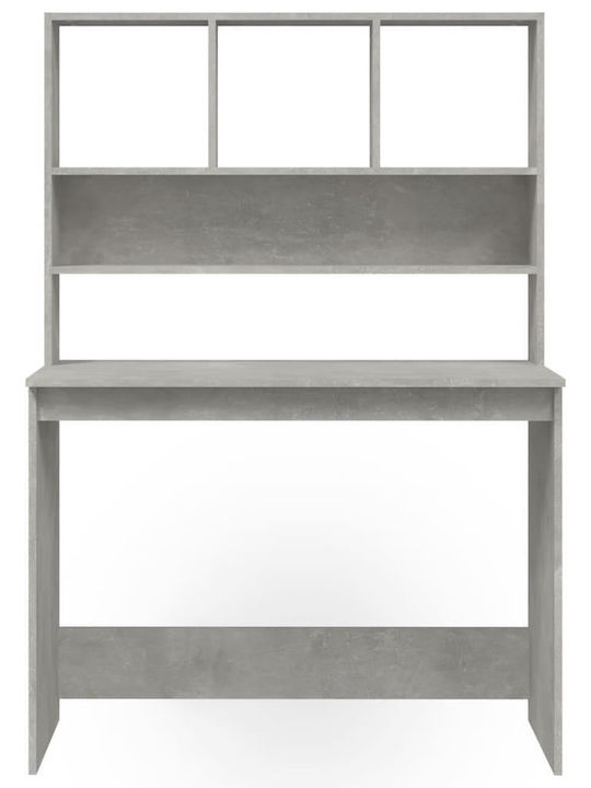Desk Wooden with Bookshelf Grey Concrete 102x45x148cm