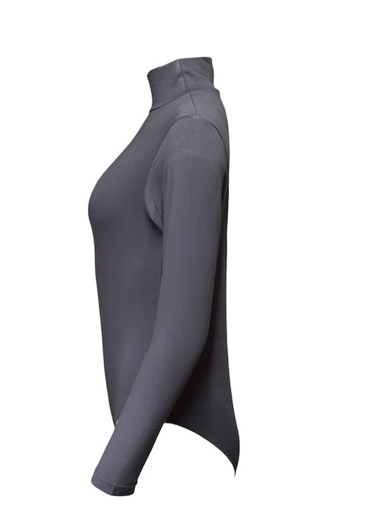 Lingerie Long Sleeve Turtleneck Bodysuit Dark Grey