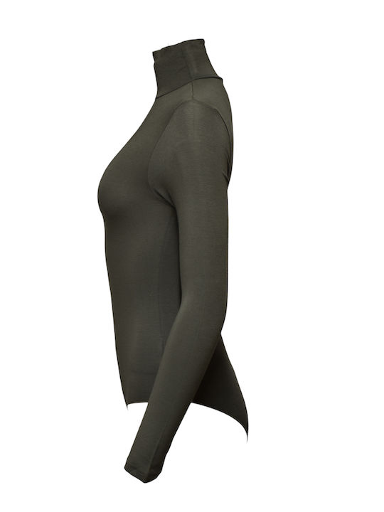 Lingerie Long Sleeve Turtleneck Bodysuit Khaki
