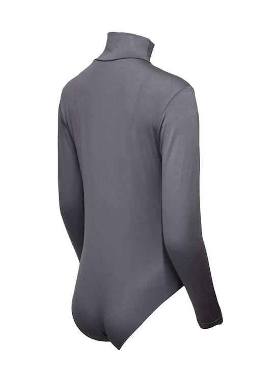 Lingerie Long Sleeve Turtleneck Bodysuit Dark Grey