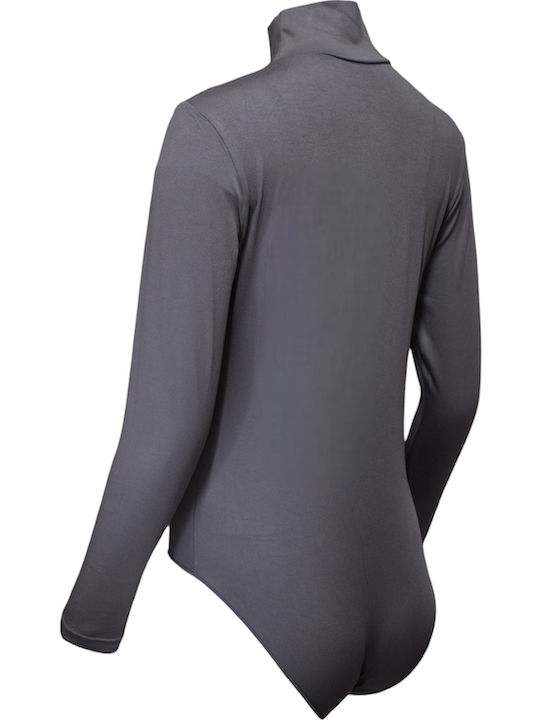 Lingerie Long Sleeve Turtleneck Bodysuit Dark Grey