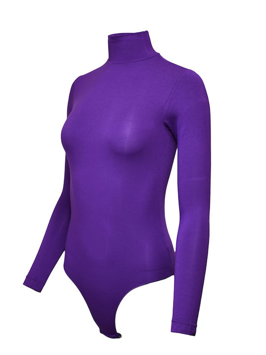 Lingerie Long Sleeve Turtleneck Bodysuit Purple