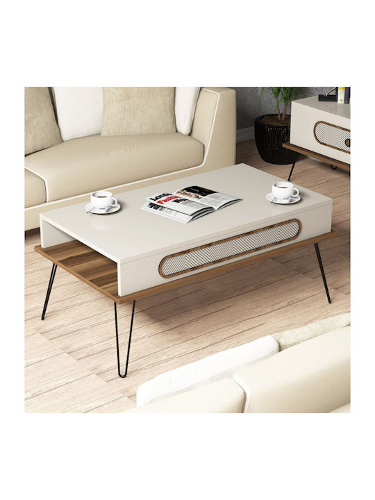 Rectangular Coffee Table Wooden Ecru L105xW56xH45.8cm.