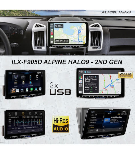 Alpine Auto-Audiosystem (Bluetooth/USB/AUX/WiFi/GPS) mit Touchscreen 9"