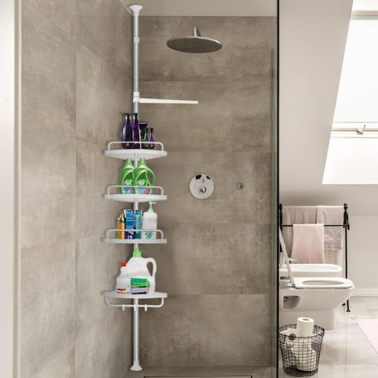 Corner Wall Mounted Bathroom Shelf Plastic with 4 Shelves 33.5x21.5x260cm White