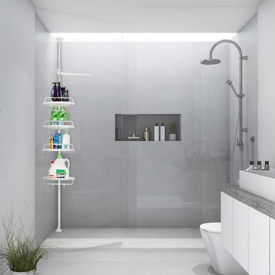 Corner Wall Mounted Bathroom Shelf Plastic with 4 Shelves 33.5x21.5x260cm White