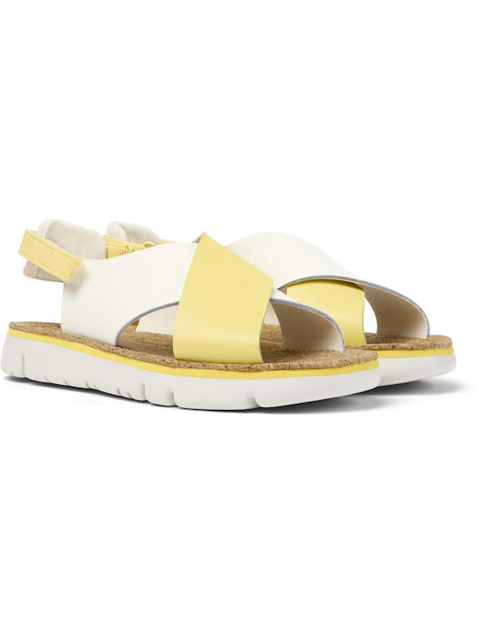 Camper Oruga Leather Women's Flat Sandals Anatomic in Yellow Color