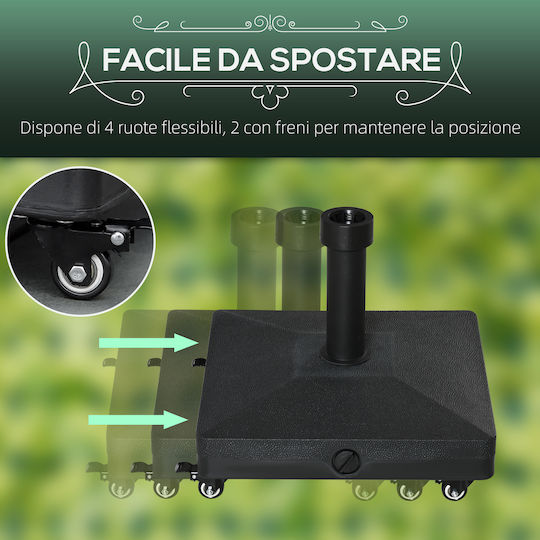 Outsunny Stand de umbrelă din Plastic cu Roți Negru 45x45x39cm