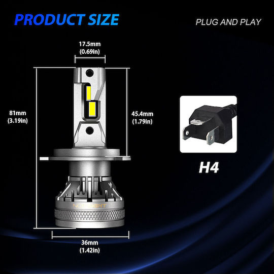 NovSight Lampen Auto H4 Canbus LED 6500K Kaltes Weiß 24V 120W 2Stück