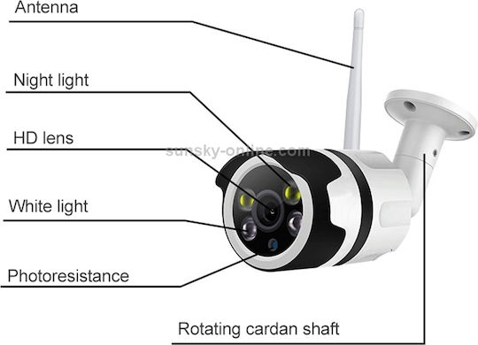 Jortan Jortan JT-82216 IP Surveillance Camera Wi-Fi Full HD 1080p Waterproof with Lens 3.6mm