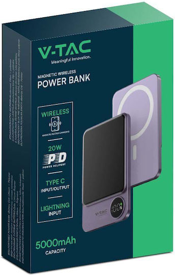 V-TAC MagSafe Power Bank 5000mAh 20W mit USB-C Anschluss Purple