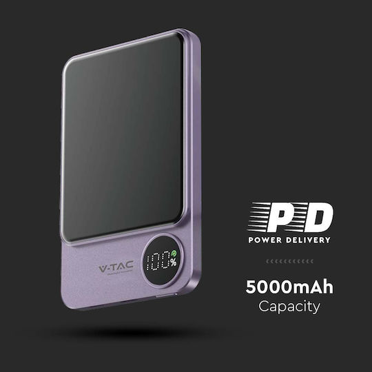 V-TAC MagSafe Power Bank 5000mAh 20W mit USB-C Anschluss Purple