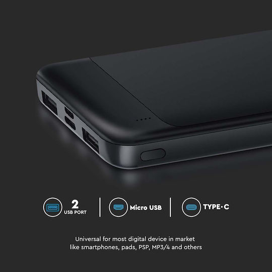 V-TAC Power Bank 10000mAh 22.5W με Θύρα USB-A και Θύρα USB-C Μαύρο