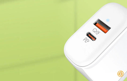 Ldnio Зарядно без кабел с USB-A порт и USB-C порт 45W Power Delivery Бял (A2526C)
