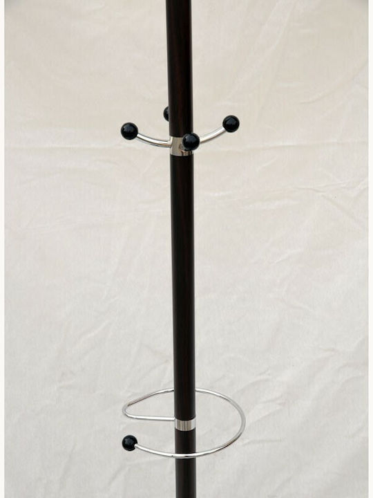 Homeplus Metallic Coat Rack with Umbrella Holder Walnut with Marble Base 38x38x175cm