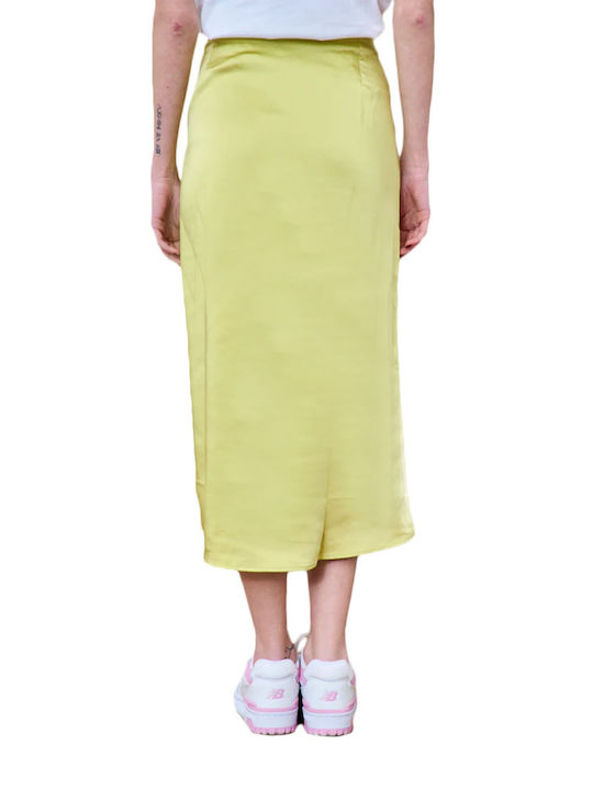 Сатен С висока талия Midi Пола Celery Green