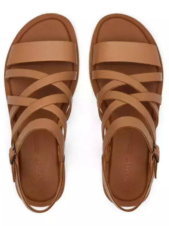 Sephina Leather Women's Flat Sandals with Strap Sandy Beige