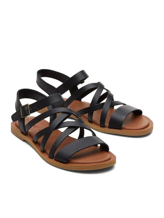 Sephin Leather Women's Flat Sandals with Strap in Black Color