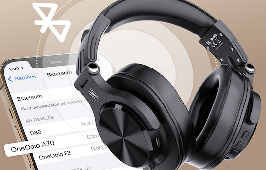 OneOdio Fusion A70 Ασύρματα / Ενσύρματα Over Ear Ακουστικά με 72 ώρες Λειτουργίας Μαύρα