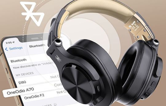 OneOdio Fusion A70 Ασύρματα / Ενσύρματα Over Ear Ακουστικά με 72 ώρες Λειτουργίας Χρυσά