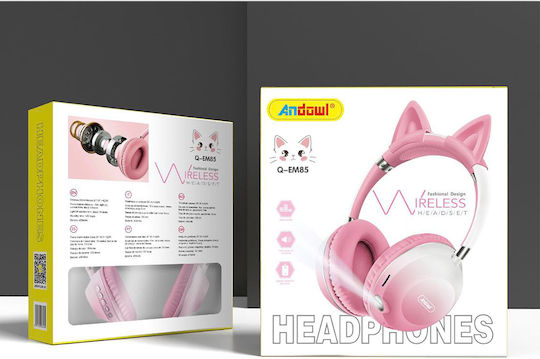 Andowl Q-EM85 Bluetooth Wireless On Ear Headphones with Radio Pink