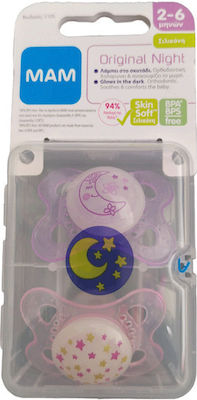 Mam Orthodontic Pacifiers Silicone Stars - Moon Pink - Purple Night with Case for 2-6 months 2pcs