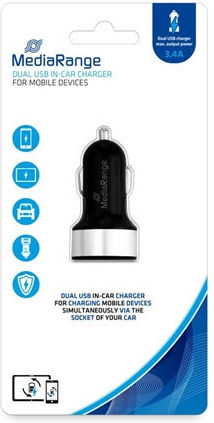 MediaRange Car Charger 17W 3.4A with Ports 2xUSB-A Black Color
