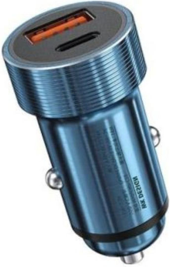 WK WP-C28 Auto-Ladegerät 18W mit Anschlüssen 1xUSB 1xType-C Blau Farbe