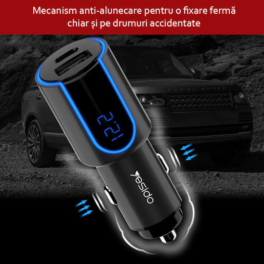 Yesido Y32 Car Charger 18W 3A With Ports 1xUSB-A 1xType-C Black Colour