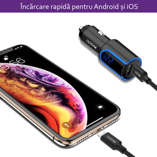 Yesido Y32 Car Charger 18W 3A With Ports 1xUSB-A 1xType-C Black Colour