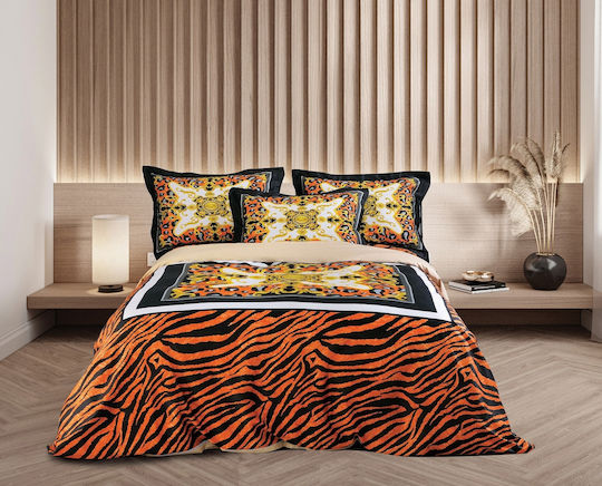 Makis Tselios Home Asia Set Coverlet Queen Size Cotton Satin Brown 220x240cm 3pcs