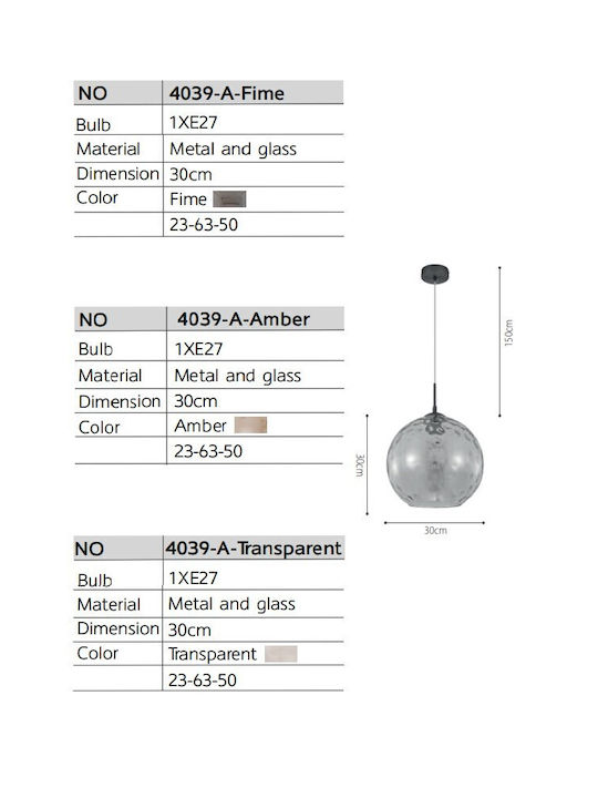 Inlight Pendant Light Black Ball with Socket E27 30x30cm