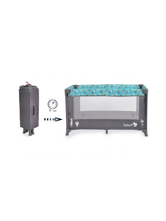 Moni Safari Playpen with Mattress Grey-Turquoise 125x65cm