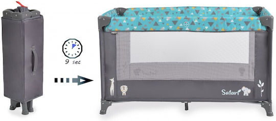 Moni Safari Παρκοκρέβατο με Στρώμα Grey-Turquoise 125x65cm