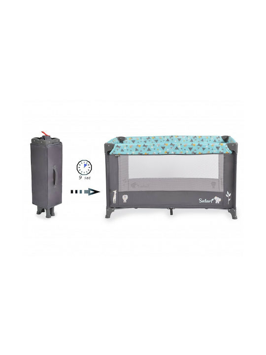 Moni Safari Playpen with Mattress Grey-Turquoise 125x65cm